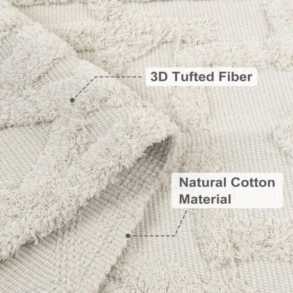 New 2x4.3 Runner Area Rug, Washable Beige Tufted Cotton Rug for Home & Entry